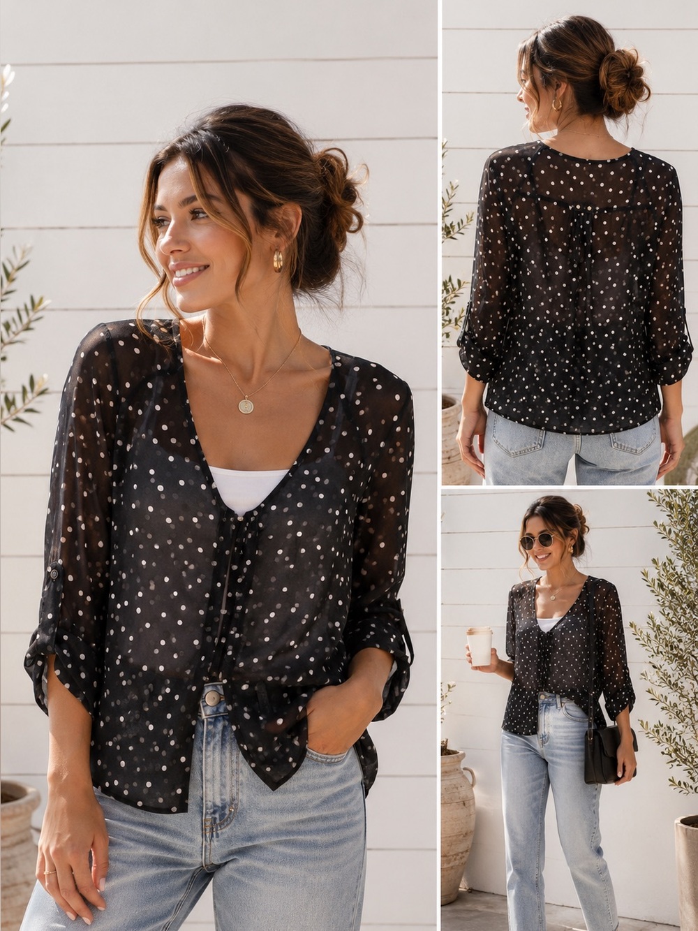 Garage Sheer Polka Dot Blouse - S